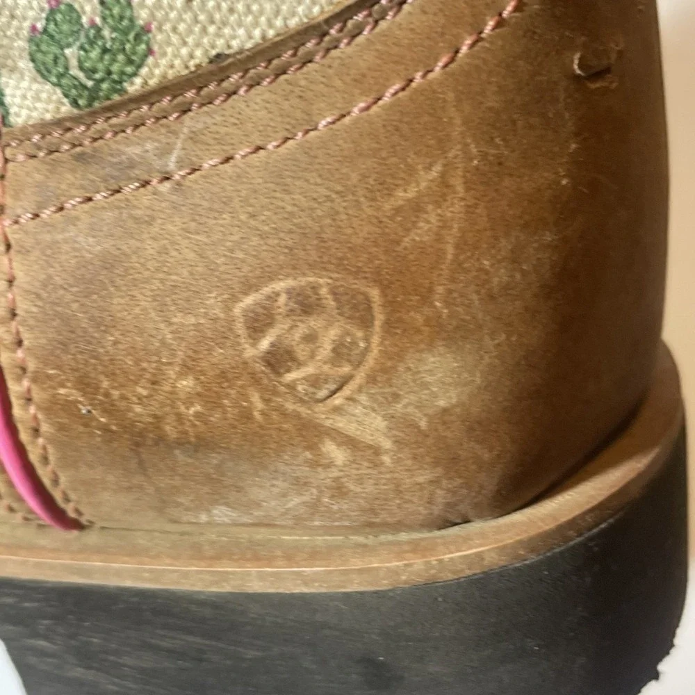 Ariat Youth Girls Cactus Print Brown Leather Round Toe Western Boots (Size 3)